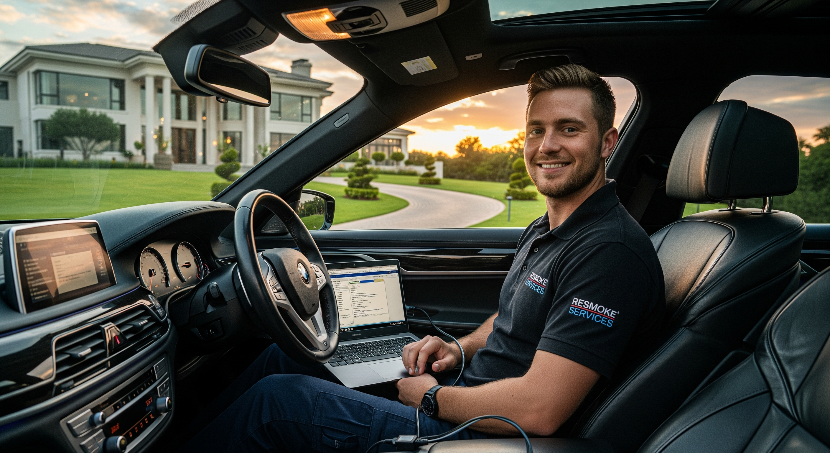 Technician performing diagnostic scan