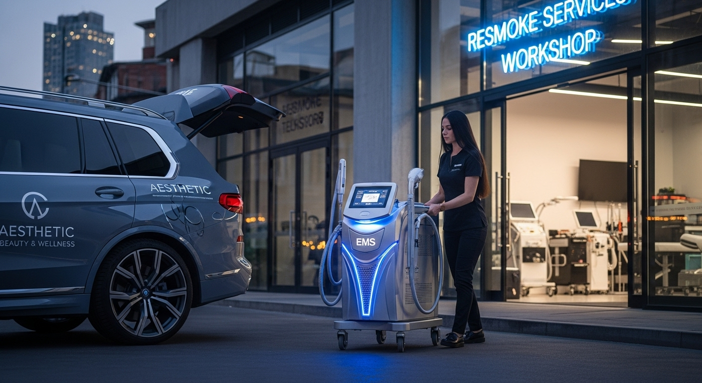 EMS laser machine on a workshop bench